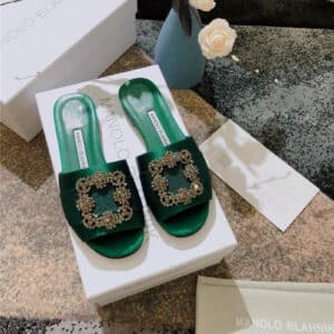 Manolo Blahnik silk slippers green