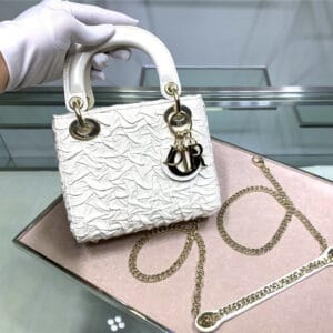 lady Dior embroidered mini white bag