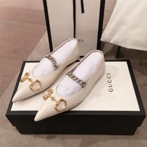 Gucci Women's leather ballet flat with Horsebit in white