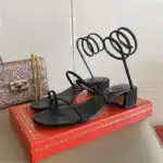 Rene Caovilla Satin Snake-coil Sandals Black
