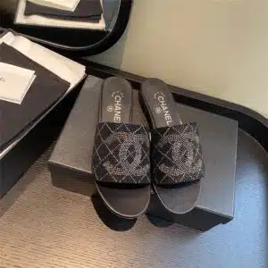 chanel pearl slippers black