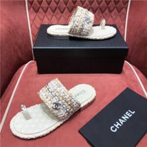 chanel woven flat slippers
