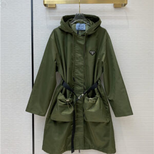prada hooded long trench coat jacket