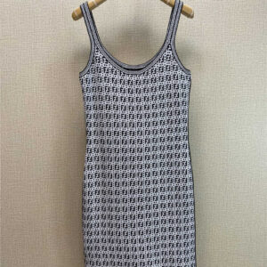 fendi FF letter jacquard knit slip dress
