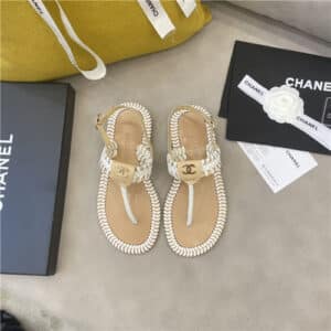 chanel flat woven thong sandals