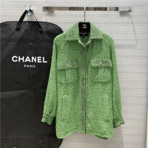 chanel tweed loose green jacket