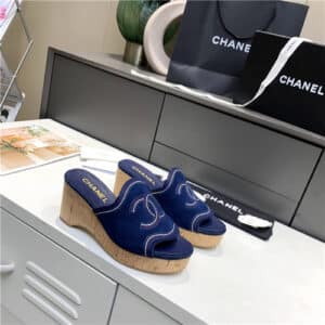 chanel platform wedge slippers