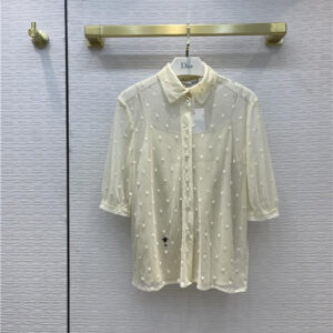 dior beige tulle embroidered short-sleeved shirt