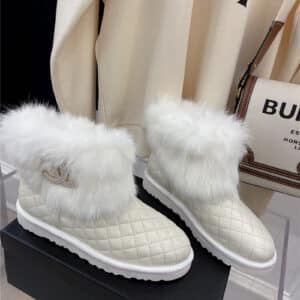 chanel rabbit fur logo snow boots