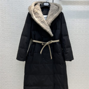 maxmara mink fur hooded long down jacket
