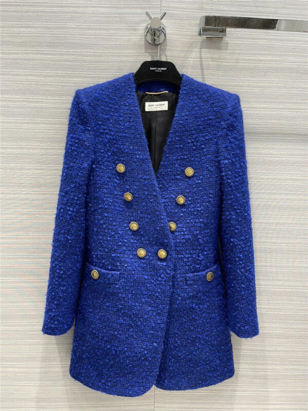 ysl tweed V-neck mid-length coat