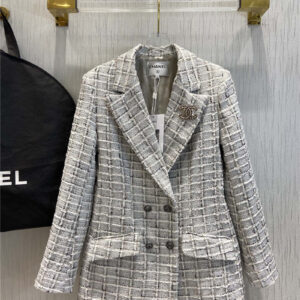 chanel gray plaid tweed blazer