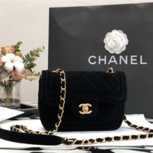 chanel black velvet CF flap bag