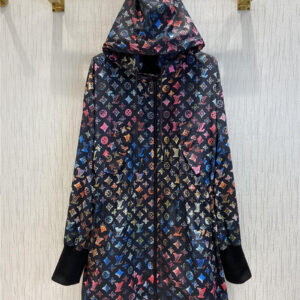 louis vuitton lv color logo print hooded trench coat
