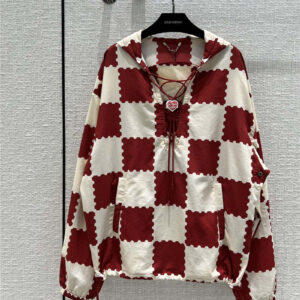 louis vuitton lv red and white print trench coat