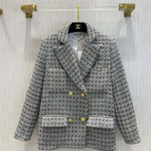 chanel blue and grey woven lapel suit