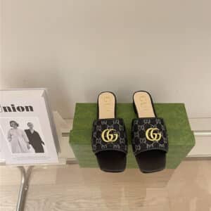 gucci denim pattern embroidery slippers