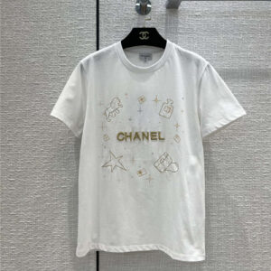 chanel bronzing embroidery print t shirt