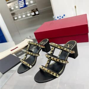 valentino studded classic block heel sandals