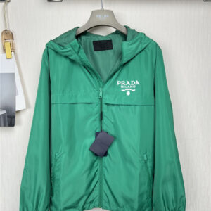 prada green hooded panel trench coat