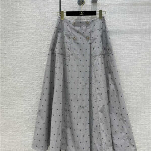 chanel embroidered striped long skirt