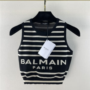 balmain classic striped logo knit vest