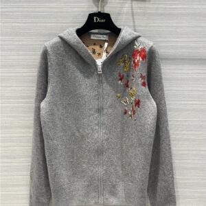 dior butterfly embroidery knitted cashmere zip coat