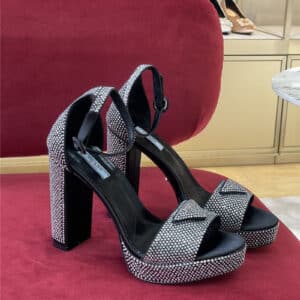 prada classic full diamond block heel sandals