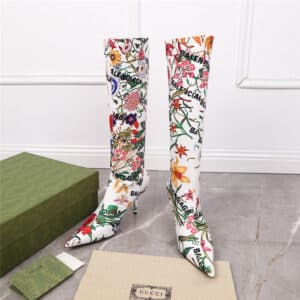balenciaga floral print long boots