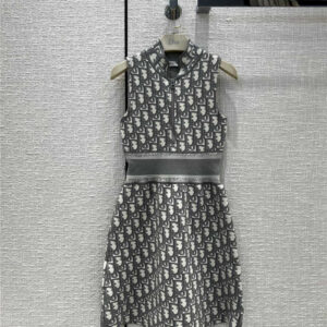dior oblique print knitted vest skirt