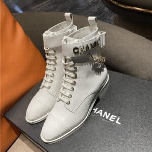chanel chain lace up ankle boots
