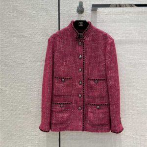 chanel woven velvet pink coat