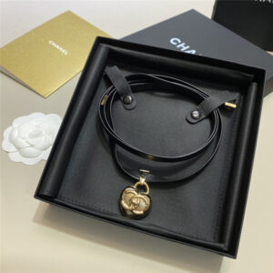 chanel metal leather heart CC necklace