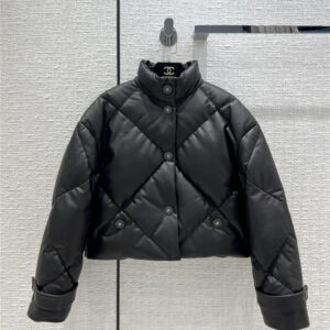 chanel short leather down jacket