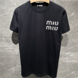 miumiu embroidered rhinestone logo t shirt