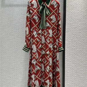 gucci contrast color floating bow tie print dress