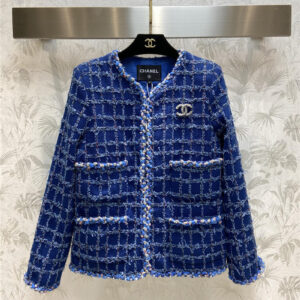 Chanel woven crew neck blue coat