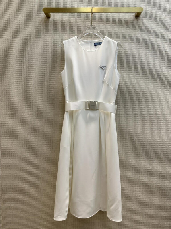 prada classic nylon belted sleeveless dress