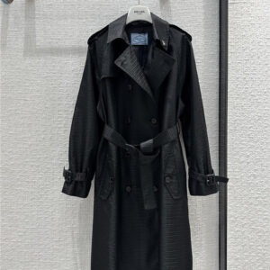 prada black nylon jacquard trench coat