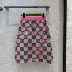 gucci color contrast houndstooth knitted skirt