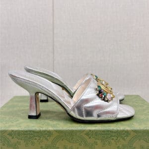 gucci double G colored diamond buckle high-heeled slippers