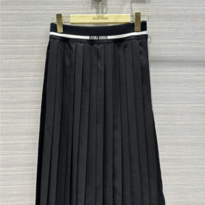 miumiu pleated long skirt with webbing waist