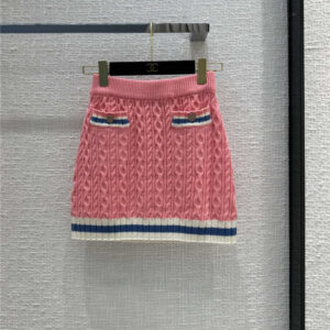 chanel color contrast edge cable knit skirt