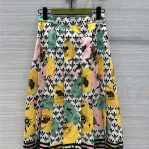 Gucci poppy print clover logo pleated long skirt