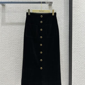 miumiu black gold buckle velvet long skirt