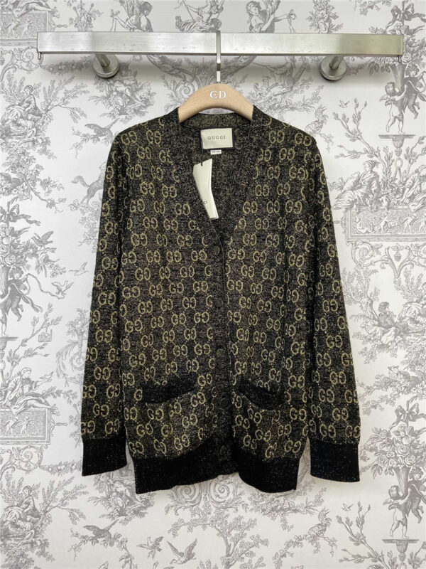 gucci early spring new V-neck gold thread cardigan