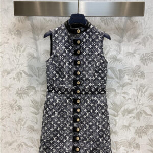louis vuitton LV denim and leather dress