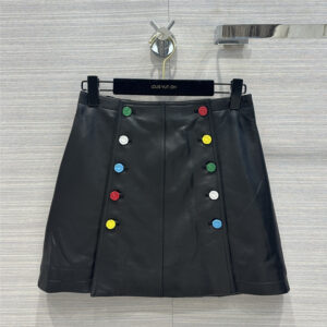 louis vuitton LV leather skirt with colorful buttons
