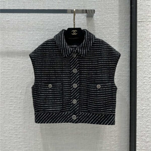 Chanel silver striped black wool vest vest small coat