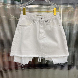 miumiu white denim leak pocket fringe miniskirt